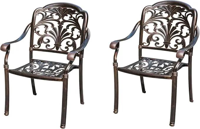 Outdoor Dining Chair Cast Aluminum Patio Chairs Set of 2 All-Weather Patio Dining Chair with Adjustable Feet for Backyard Garden (Violet Chair) by GreenHaven Gardens
