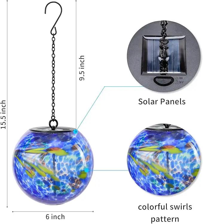 VCUTEKA Solar Hanging Lanterns Outdoor Decoration, Glass Solar Lights with Hook Up, Solar Garden Gazing Ball Light for Yard, Tree and Patio Decor, Blue by GreenHaven Gardens