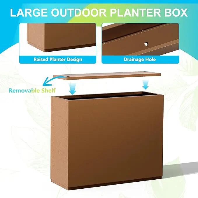 FENCY Metal Planter Box, Large Rectangular Planters for Outdoor Plants, Outdoor Tall Planters with Drainage Holes, Brown Metal Planters (30" L x 12" W x 24" H) by GreenHaven Gardens