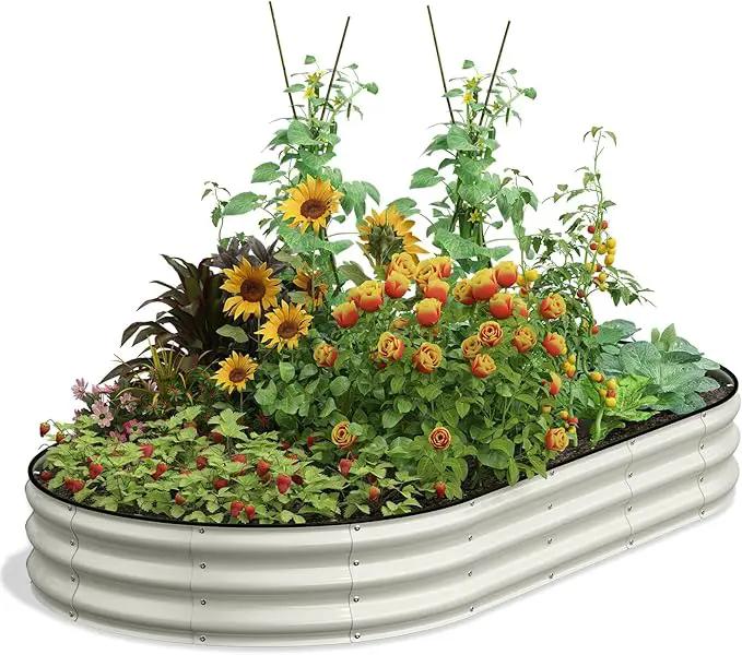Oval 8x4x1 FT Galvanized Raised Garden Bed Kit, 3 in 1 Large Metal Garden Bed Raised Planter Box, 12” Raised Beds for Gardening Vegetables Flower Herb(Pearl White) by GreenHaven Gardens