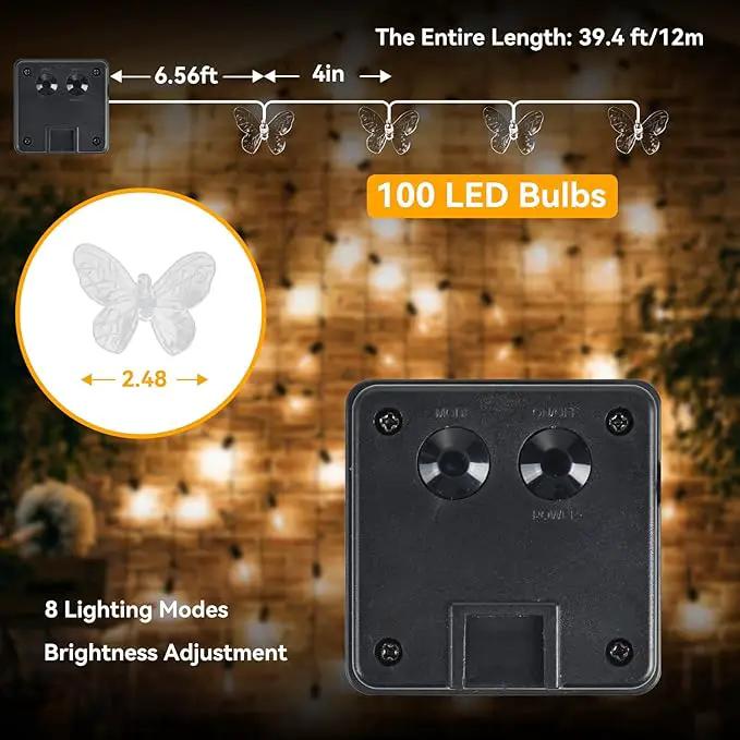ELUTENG Outdoor String Lights 100 LED 39.4FT Solar Lights Outdoor Waterproof with 8 Lighting Modes Decorative Butterfly Solar Powered Patio Lights for Garden Yard Balcony Porch Wedding Party Decor by GreenHaven Gardens