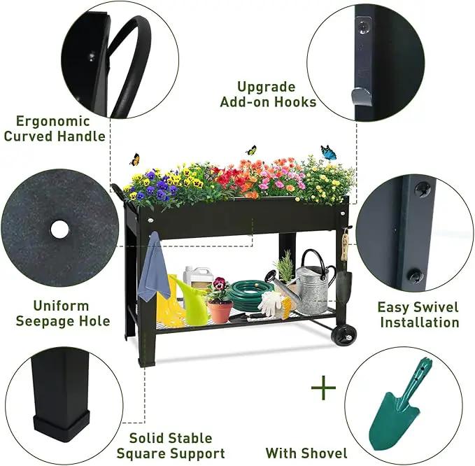 aboxoo Large Planter Raised Beds with Legs Outdoor Metal Planter Box on Wheels Elevated Garden Bed for Vegetables Flower Herb Patio (40" L x 11" W x 31.5" H) by GreenHaven Gardens