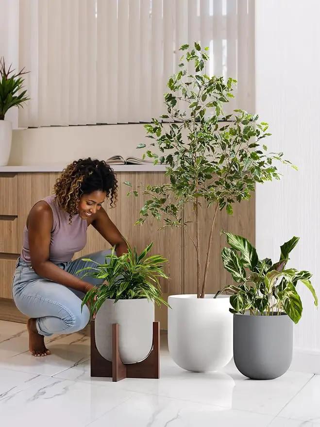 LE TAUCI 12 Inch Pots for Plants, Ceramic Large Planters for Indoor Plants, Indoor Plant Pots for Home Garden Patio Office, Big Planter Pots with Drainage Hole and Rubber Plug, Charcoal Gray by GreenHaven Gardens