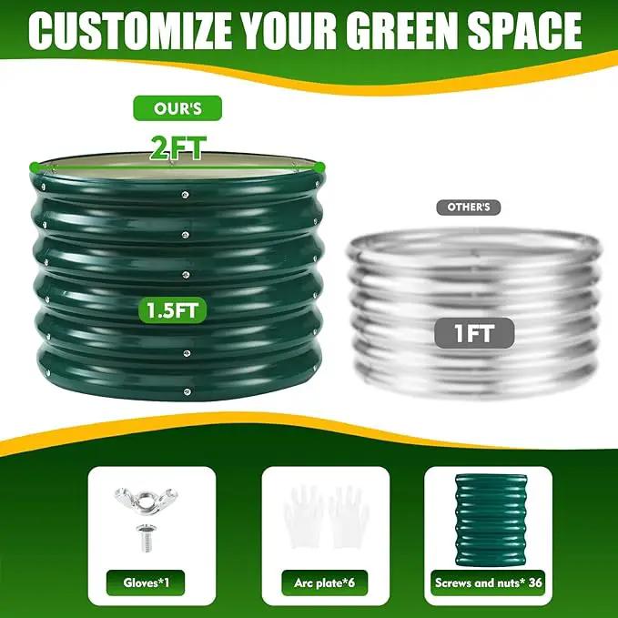 17" Tall Elevated Round Metal Rised Garden Bed- 2'x2' in Size and 0.8MM Thick Durable Planter Box for Vegetables Flowers Succulent at Patio/Garden Outdoor (Dark Green, 2FT Diameter) by GreenHaven Gardens