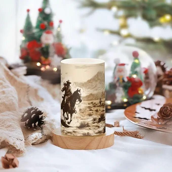 Western Desert Cowboy Flameless Candles with Remote Control and Timer, Adjustable Brightness Long Lasting Battery Operated LED Pillar Candles for Indoor Outdoor Party Home Decor, 2 Pack by GreenHaven Gardens