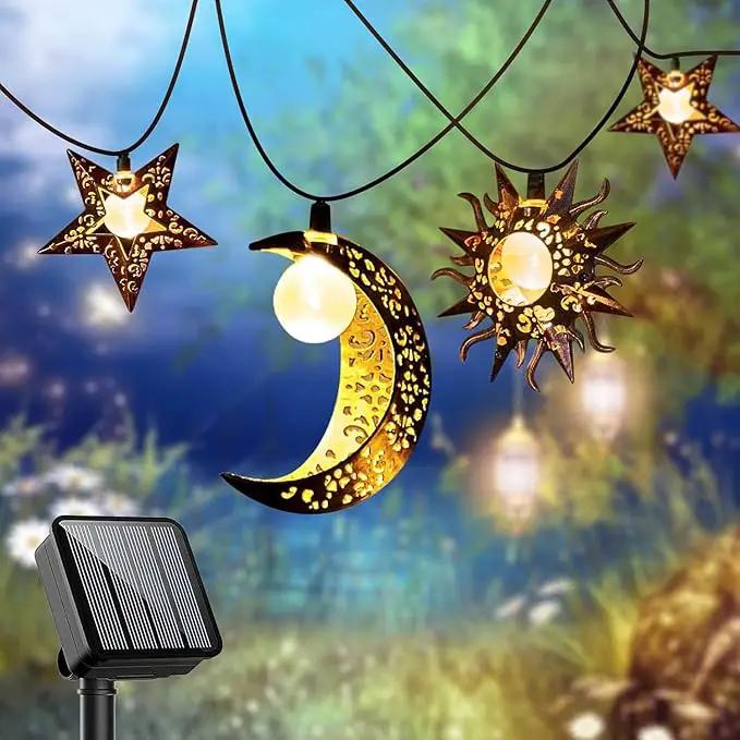 Solar String Lights Outdoor Star Moon Sun 13Ft 153In Led Solar Powered Fairy Decorative Lights for Garden Patio Yard Trees Mothers Day Gifts Wedding Party (Warm White) (Star Moon Sun String Lights) by GreenHaven Gardens