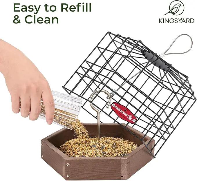 Kingsyard Squirrel Proof Platform Bird Feeders for Outdoor Hanging, Caged Bird Feeder for Small Wildbirds Finches, Recycled Plastic Feeding Platform with Metal Seed Tray, Brown by GreenHaven Gardens