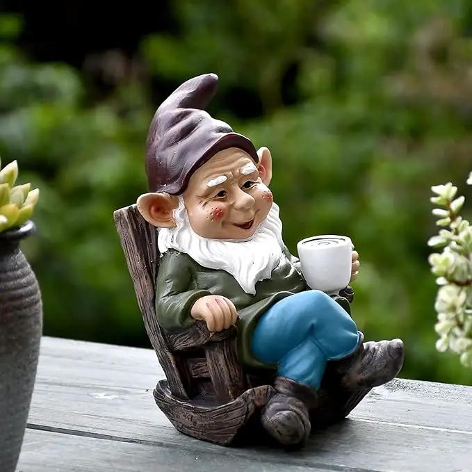 OwMell Drinking Coffee Garden Gnome Statue Decoration 7.3" Figurine Ornament for Indoor Outdoor Home Patio Yard Lawn by GreenHaven Gardens