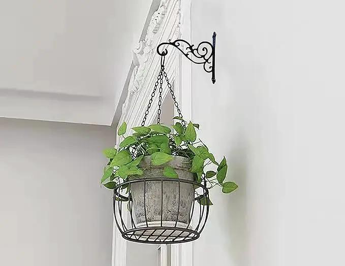 N+A Sunshine Iron Metal Hanging Planter Bracket, 2 Pack Wall Hooks for Hanging Birds Feeders, Latern, Wind Chimes, Coat, Decorative Indoor Outdoor (Black) by GreenHaven Gardens