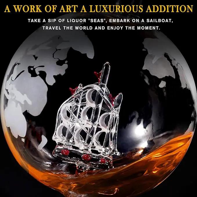 Gifts for Men Dad Fathers Day, PONPUR Whiskey Decanter Globe Set with 2 Ball Stones & 2 Glasses, Anniversary Birthday Gifts for Him Husband Boyfriend Brother, Cool Stuff Gift for Bourbon Scotch by GreenHaven Gardens