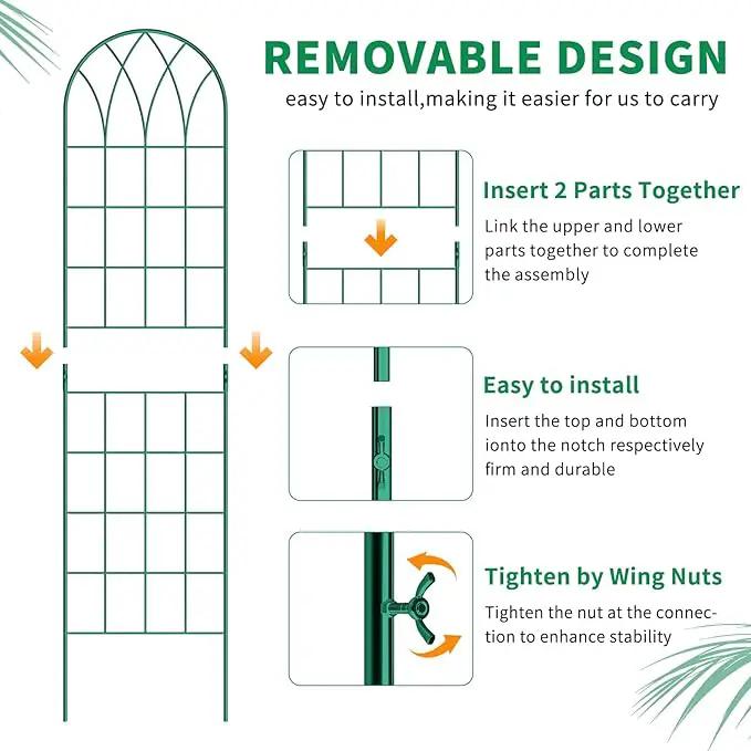 4 Pack Metal Garden Trellis for Climbing Plants, Black Metal Garden Trellis for Vines Plant Rose Vegetable Support,Large Decorative Outdoor Trellis by GreenHaven Gardens
