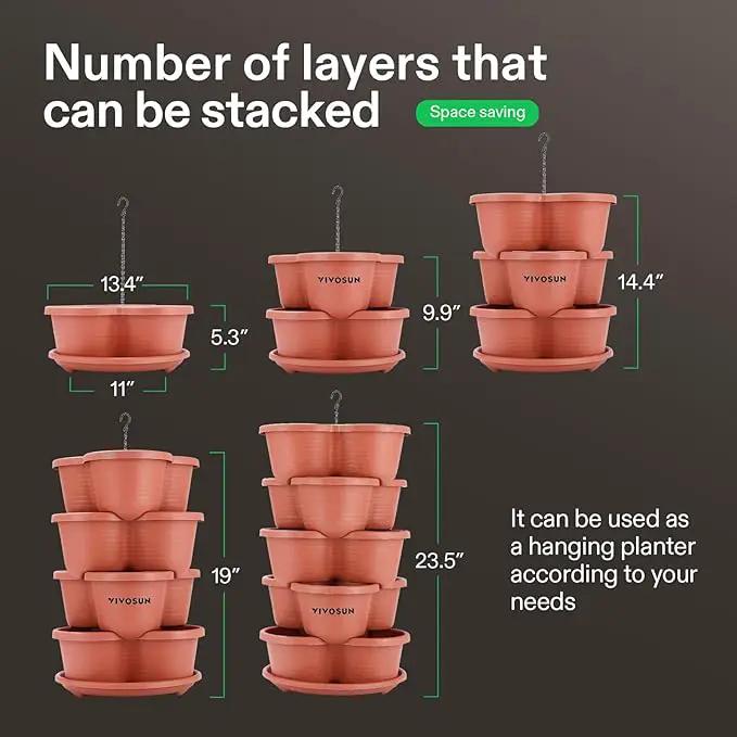 VIVOSUN 5 Tier Vertical Gardening Stackable Planter for Strawberries, Flowers, Herbs, Vegetables, Brown by GreenHaven Gardens