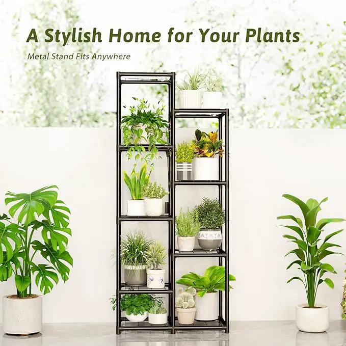 Plant Stand Indoor with Grow Lights Tall Plant Shelf Outdoor Plant Rack Metal Plant Holder Waterproof Black for Multiple Plants Table Flower Pot for Living Room Patio Balcony Garden by GreenHaven Gardens