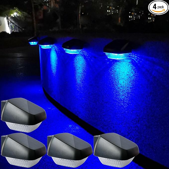 4 Pack Solar Step Lights Outdoor Waterproof, Solar Wall Lights Outdoor, Last All Night, Solar Fence Lights for Fence Garden Step Yard Decking Patio (Blue) by GreenHaven Gardens