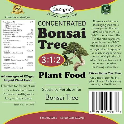 Professional Liquid Bonsai Fertilizer by EZ-gro | 3:1:2 Ratio Concentrate Indoor Plant Fertilizer for Your Bonsai Tree | 8 oz by GreenHaven Gardens