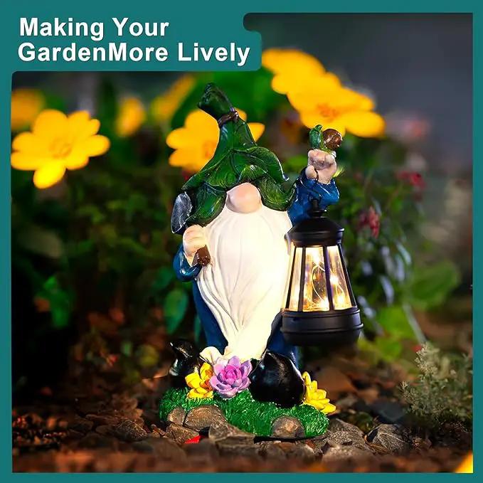 Garden Gnome Solar Figurine Lights - Solar Powered Lighting Outdoor Decorations with Lantern & Shovel, Yard Art Lawn Ornaments for Porch Patio Balcony - Gnome Gifts for Women Mom by GreenHaven Gardens