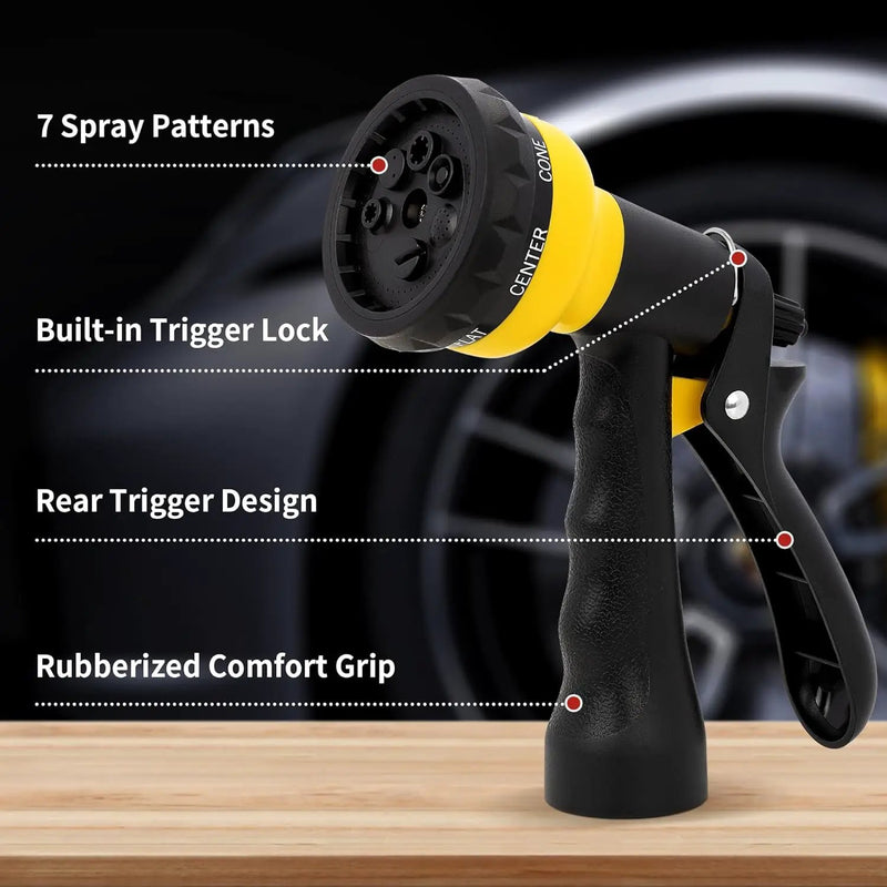 NEXCOVER Garden Hose Nozzle Sprayer - 7 Adjustable Watering Patterns Nozzle for Water Hose, Non-Slip Garden Spray Nozzle for Car Washing, Watering Plants, Pets Showering, Lawns Cleaning, Yellow by GreenHaven Gardens