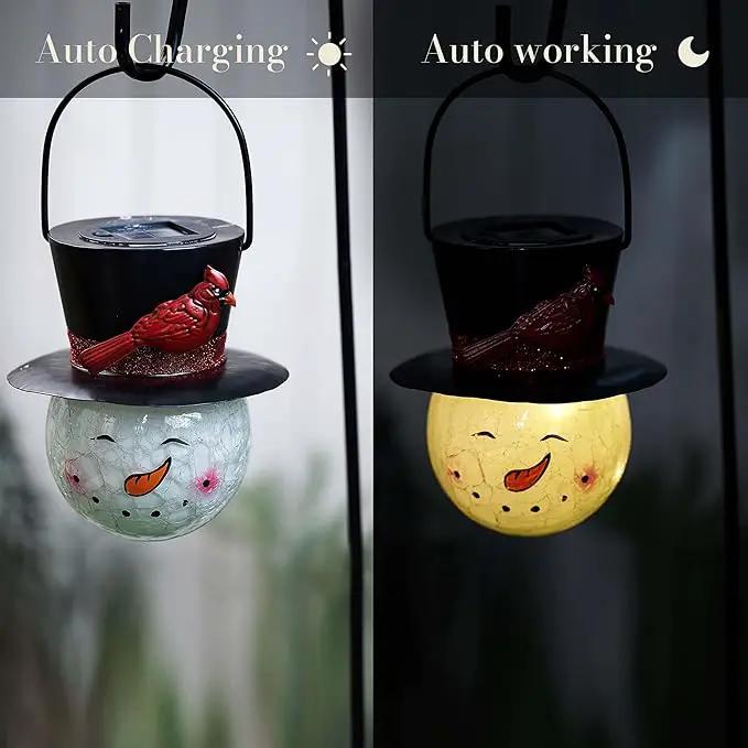 TERESA'S COLLECTIONS Outdoor Christmas Decorations for House, 36'' Snowman Glass Solar Lantern Stake with Black Cardinal Hat, Xmas Solar Christmas Lights for Garden Party Decor by GreenHaven Gardens