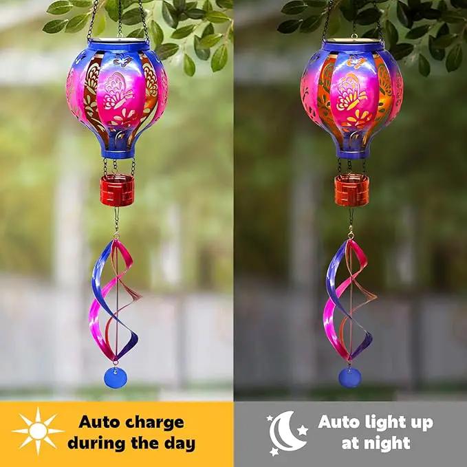 Hot Air Balloon Solar Lantern Butterfly Wind Spinners with Flickering Flame Light Hanging Solar Lantern Outdoor Waterproof Decorations for Outside Patio Garden Yard by GreenHaven Gardens