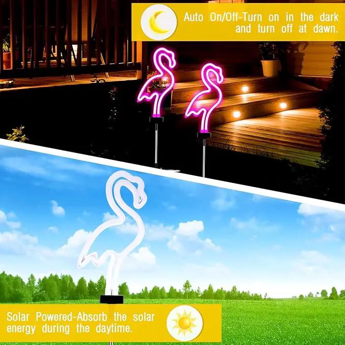 Hortsun Flamingo Solar Lights Outdoor Neon Light Yard Pink Flamingo Waterproof Decorations for Garden Patio Yard Pathway Decoration(2 Pack) by GreenHaven Gardens