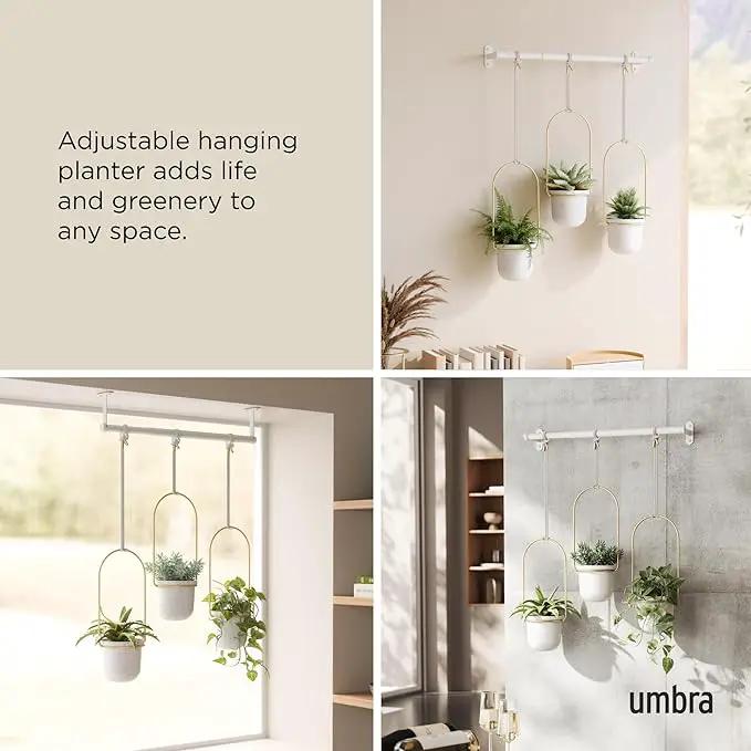 Umbra Triflora Hanging Planter for Window, Indoor Herb Garden, Set of 3, White/Brass by GreenHaven Gardens