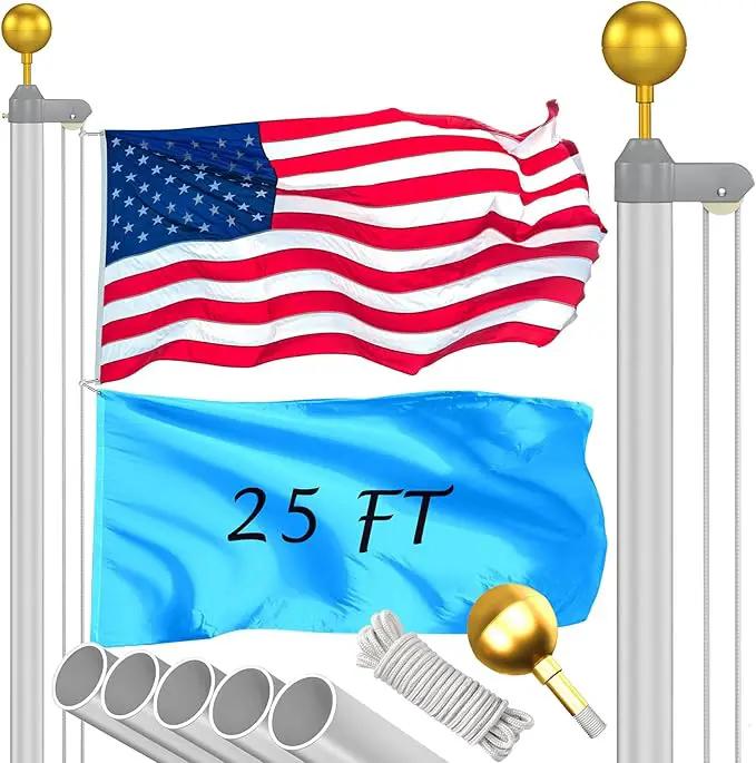 Flag Pole Kit 25FT, 12 Gauge 1.8mm Thickness Heavy Duty Flag Poles with 3x5 American Flag, Silver Flag pole for Outdoor House In Ground, Extra Thick Flagpoles Suitable for Yard and Garden by GreenHaven Gardens