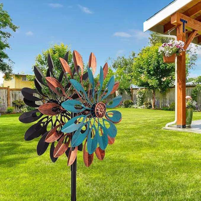 VEWOGARDEN 360° Outdoor Metal Wind Spinners Kinetic Wind Sculptures & Spinners for Yard Garden Lawn Patio Decorations, Blue & Bronze by GreenHaven Gardens