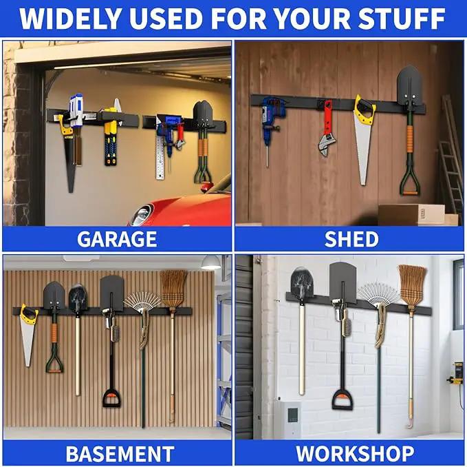 Garage Organization Tool Organizer Wall Mount, 48inch Heavy Duty Garden Tool organizer Storage System, Easy Install With 7 Adjustable Hooks, For Garage, Basement, Shed, Workshop(Black) by GreenHaven Gardens