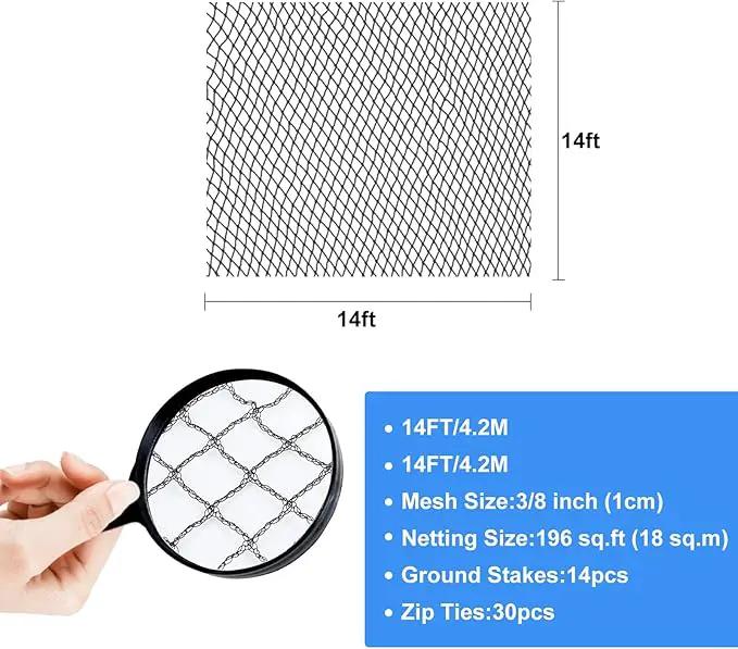 Pond Netting, 14 x 14 FT Pond Net Heavy Duty Pond Netting for Koi Ponds, Garden Pool Fine Mesh Netting Kit for Leaves, Protects Koi Fish from Birds Cats Predators, with 14 Stakes and 30 Cable Zip Ties by GreenHaven Gardens