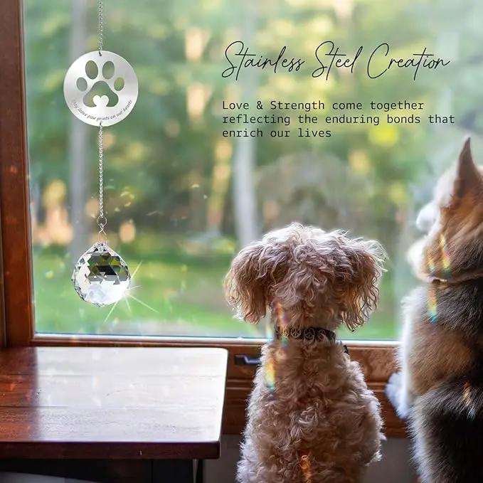 Dog Memorial Gifts, Unique Loss of Pet Sympathy Idea, Clear Crystal Ball Rainbow Suncatcher with Paw Print for Cat or Dog Remembrance and Bereavement by GreenHaven Gardens