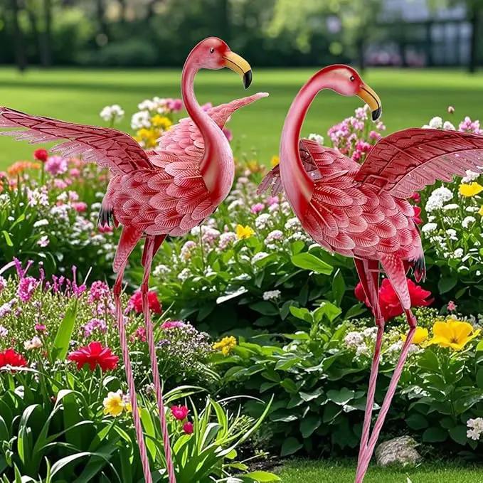 Natelf Pink Flamingo Yard Decorations, Tall Birds Garden Statues and Sculptures, Metal Lawn Art Ornaments for Outdoor Patio Backyard, Set of 2 by GreenHaven Gardens