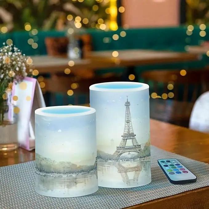 Flickering Flameless Candles, Eiffel Tower Lake LED Candles with Remote Timer, Set of 2 Battery Operated Candle for Valentine Wedding Birthday by GreenHaven Gardens