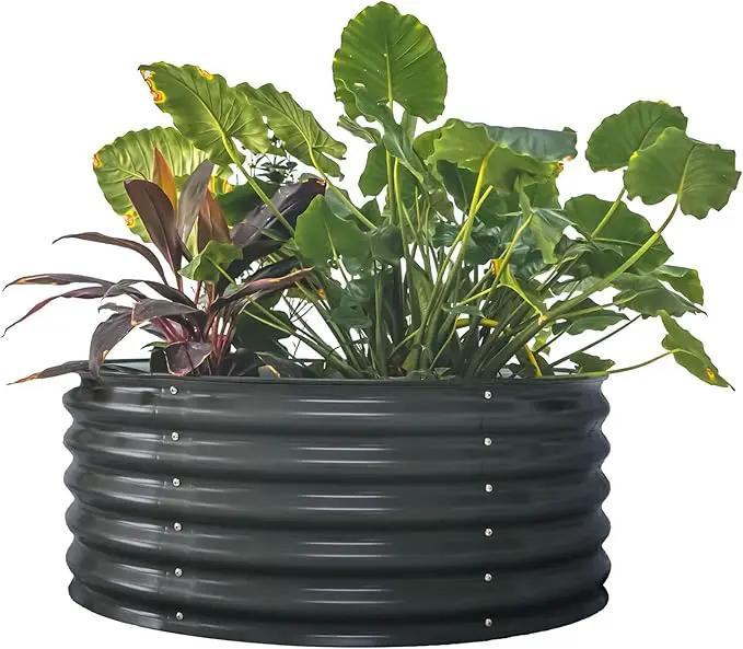 Vego garden 17" Tall 42" Round Raised Garden Bed Metal Raised Bed Planter Box for Vegetables Flowers Patio, Modern Gray by GreenHaven Gardens