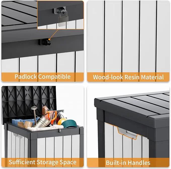 40 Gallon Resin Deck Box, Lockable Patio Outdoor Storage Box for Furniture, Garden Tools and Tools Storage, Waterproof Outside Storage Boxes - Black&White by GreenHaven Gardens