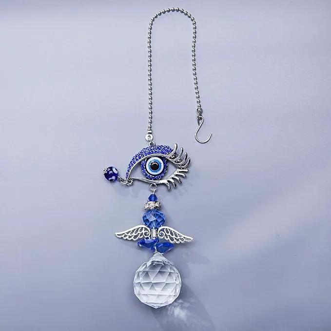 YU FENG Hanging Crystal Angel Suncatcher Blue Evil Eye Protection and Good Luck Charm Chandelier Lamps Pendant(12.5in) by GreenHaven Gardens