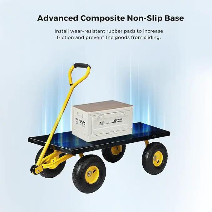 SUNNYFEEL 900 Lbs Capacity Heavy Duty Mesh Steel Garden Cart,Folding Utility Cart with Removable Side Nets, Non-Slip Rubber Base, Black & Yellow,Upgraded Version