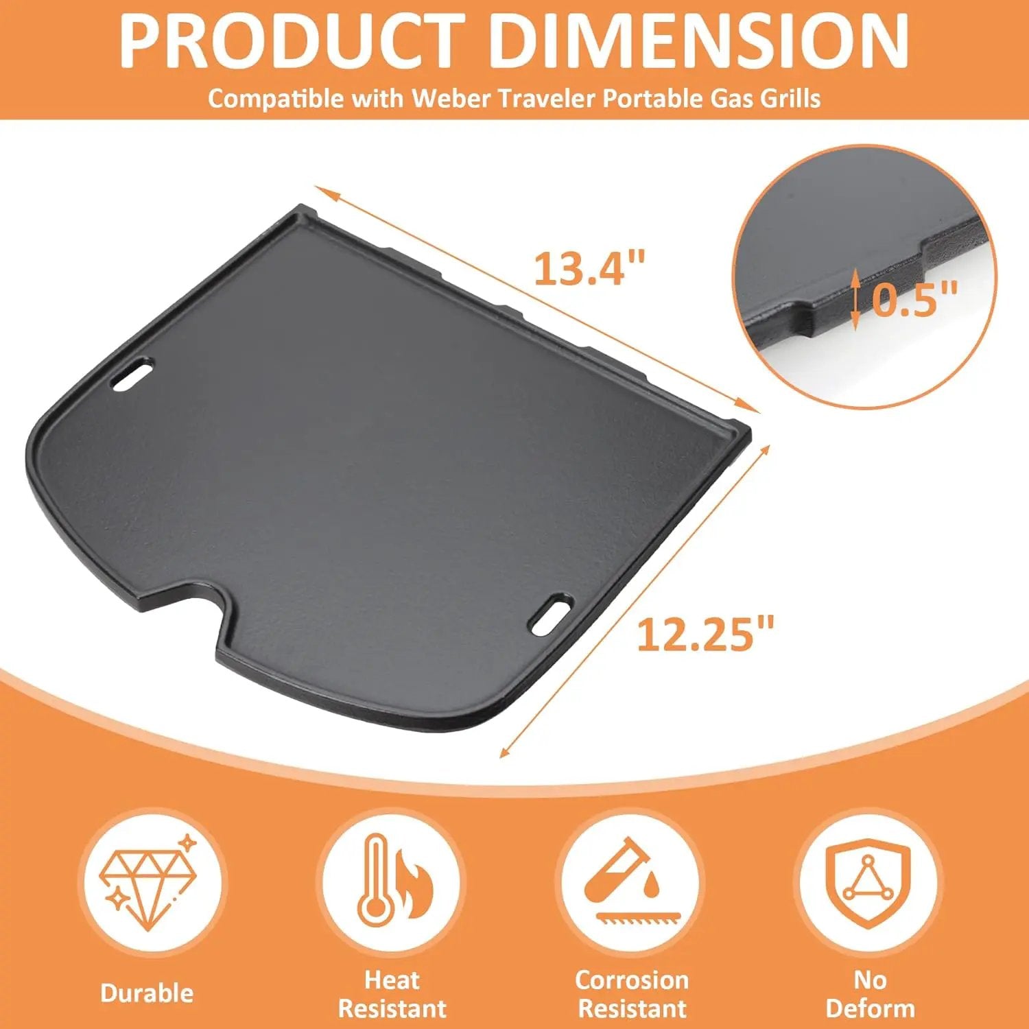 7034 Cast Iron Griddle for Weber 9010001 Traveler Portable Gas Grill, Replacement for Weber9010001, 9013001, 9020001 Gas Grill Accessories, Compatible with Weber Traveler Griddle Part by GreenHaven Gardens