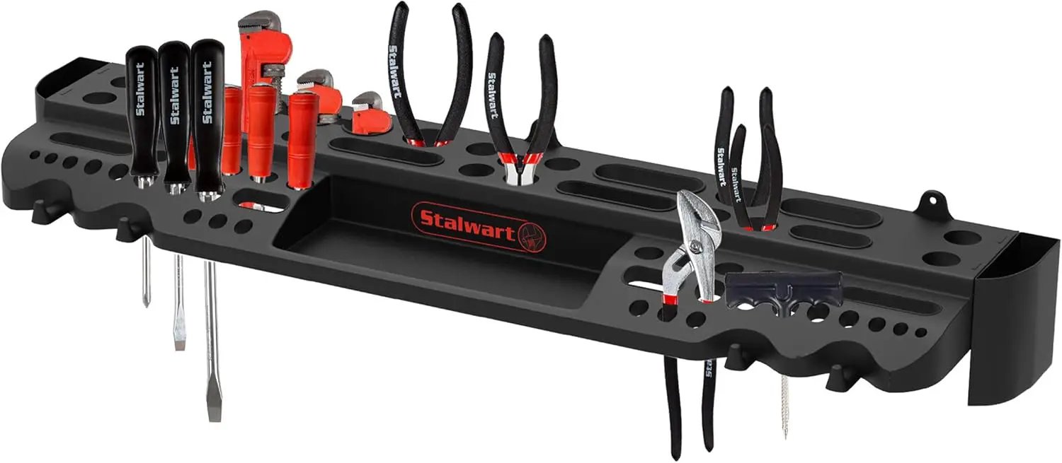 Tool Storage Shelf Wall Mount Utility Shelf Organizer Rack Has 61 Slots, 4 Hooks, 2 Compartments Garage Shelving and Tool Organizers by Stalwart by GreenHaven Gardens