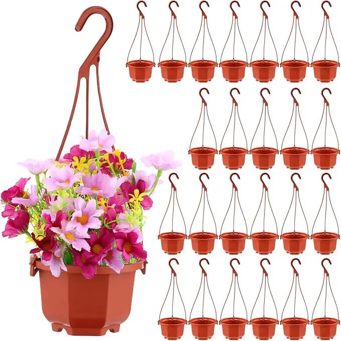 Roshtia 24 Pcs Hanging Plastic Planter Pot with Hook Flower Pots Baskets Hanging Nursery Planter Holder for Outdoor Indoor Plant Garden(Brown,3.7 Inch) by GreenHaven Gardens