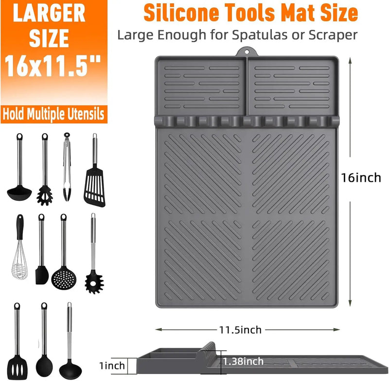Silicone Grill Mat Compatible with Blackstone, Silicone Griddle Tools Mat with Drip Pad, Spatula Mat for Outdoor Grill Kitchen Counter (Grey) by GreenHaven Gardens