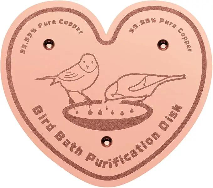 1-Pack 99.99% Pure Copper Bird Bath Purification Disk,Copper Disc with Stable Triple-Point Support,Fits All Outdoor Bird Baths(Heart-Shaped) by GreenHaven Gardens