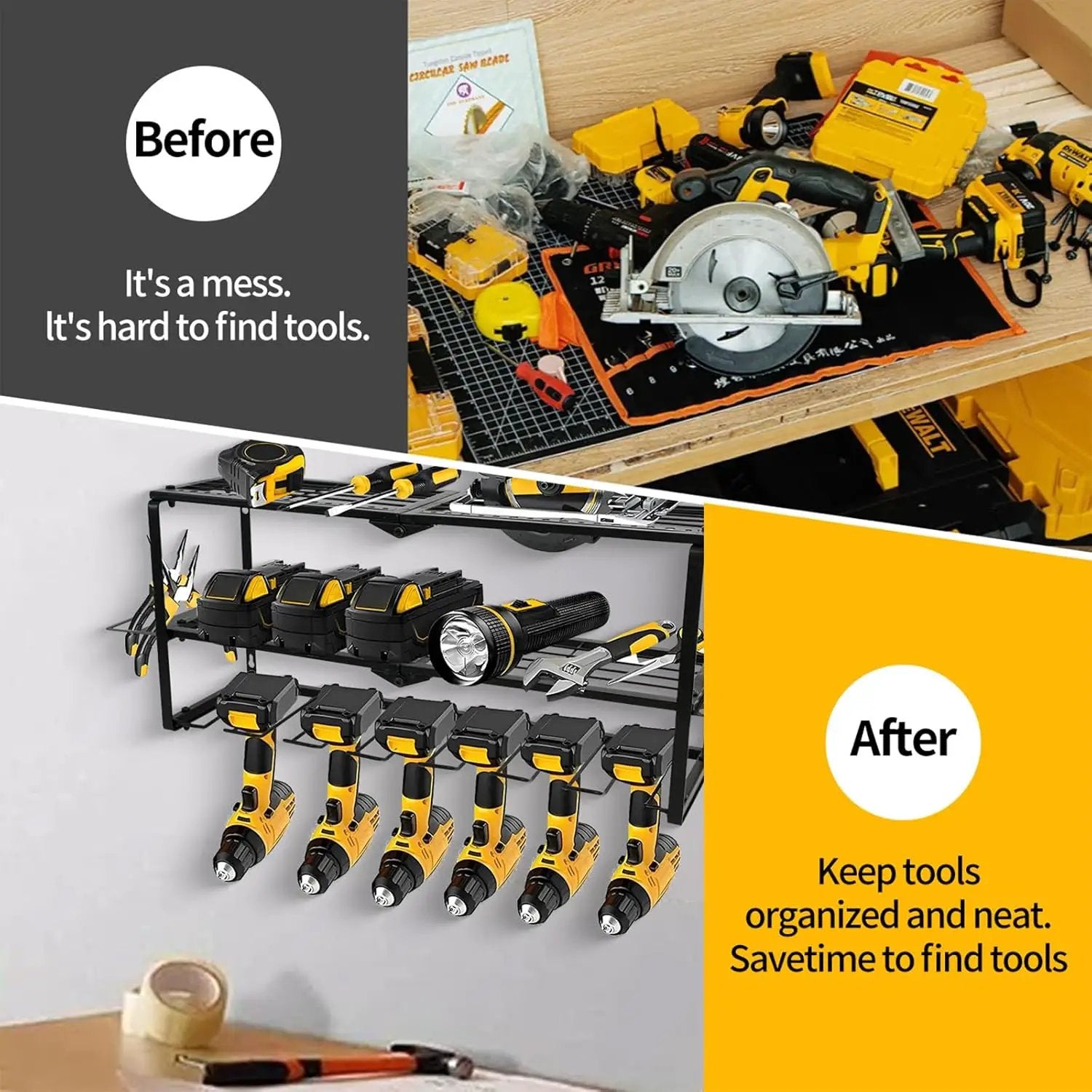 Wall Mount Power Tool Organizer, 3 Layer 7 Drill Hangers Storage Rack, Tool Organizers and Storage for Garage, Workshop, Pegboard, Shed - 26 inch by GreenHaven Gardens