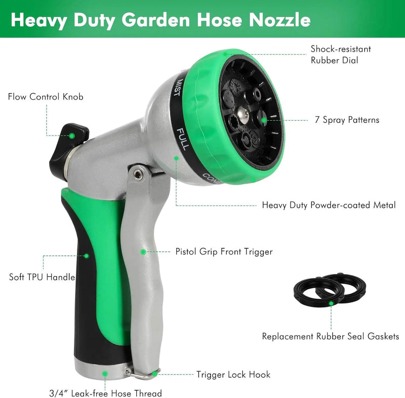RESTMO Garden Hose Nozzle, Heavy Duty Metal Water Hose Nozzle with 7 Adjustable Spray Patterns, High Pressure Hand Sprayer with Flow Control for Watering Plants & Lawns, Washing Cars & Pets by GreenHaven Gardens