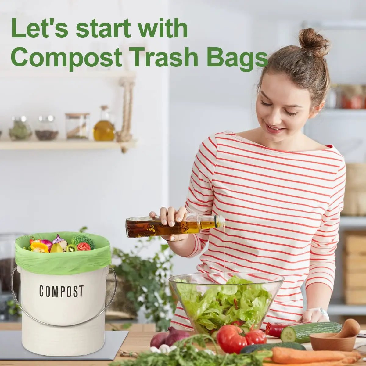 100% Compostable 1.6 Gallon Trash Bags, 6 Liter, 150 Count Kitchen Food Scrap Small Compost Bags for Countertop Bin with Europe EN13432 Certified by GreenHaven Gardens