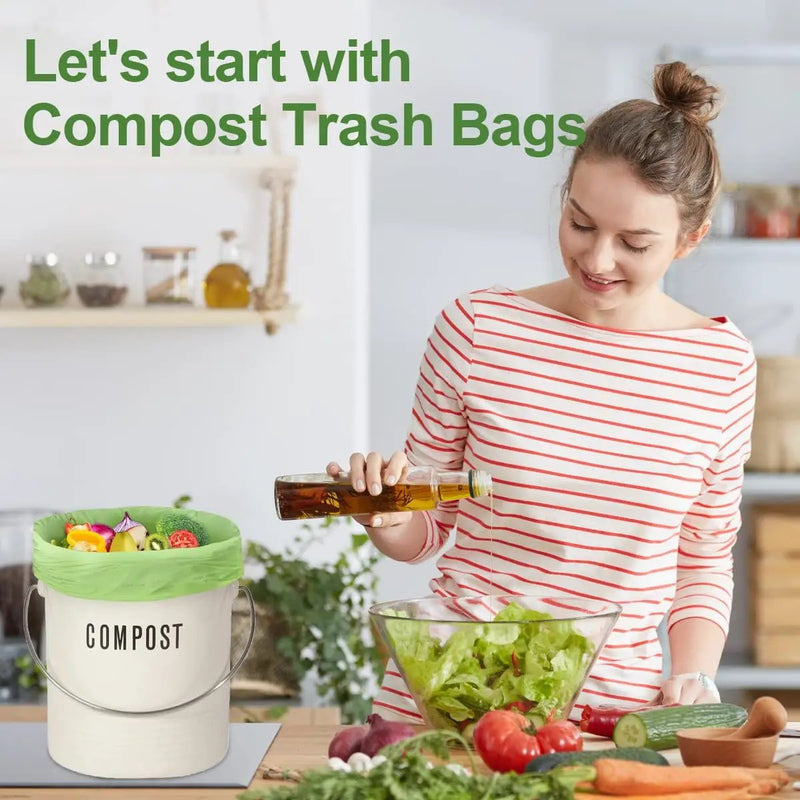 100% Compostable 1.6 Gallon Trash Bags, 6 Liter, 150 Count Kitchen Food Scrap Small Compost Bags for Countertop Bin with Europe EN13432 Certified by GreenHaven Gardens