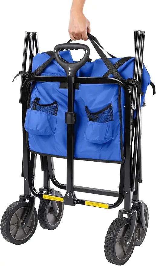 Amazon Basics Collapsible Folding Heavy Duty Utility Wagon for Outdoor Sports, 265 pounds Weight Capacity, Camping, Garden, and Shopping, 27.6 x 40.9 x 20 inches, Blue by GreenHaven Gardens