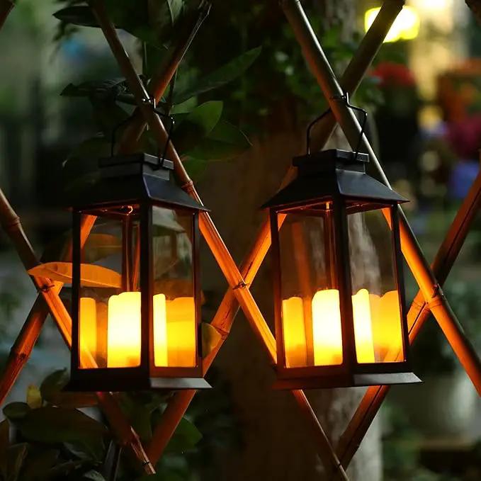 2 Pack Solar Lanterns, Outdoor Garden Hanging Lanterns, 11.8 Inch LED Flickering Flameless Candle Mission Lights for Yard, Table, Patio (Black) by GreenHaven Gardens