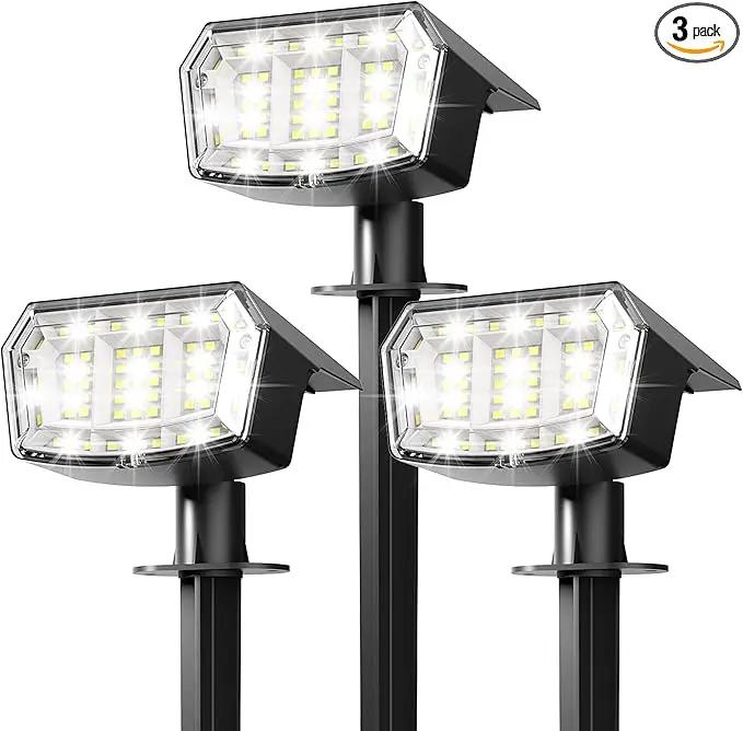 Solar Lights Outdoor Waterproof IP65, 63 LED 3 Lighting Modes Solar Powered Yard Garden Spot Lights for Outside Landscape- 3 Pack (Cool White) by GreenHaven Gardens