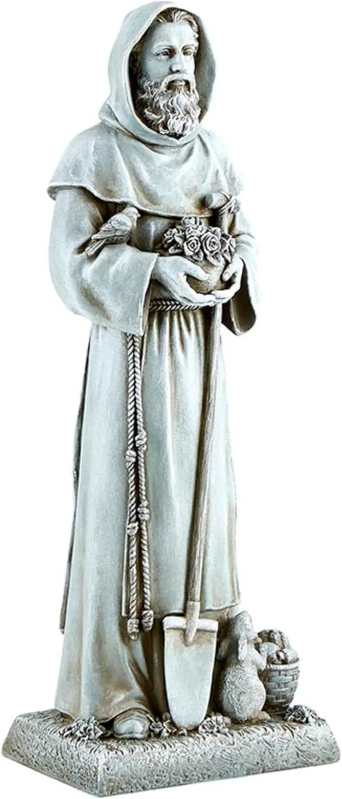Garden Statue - Stone-Resin Saint Fiacre Indoor/Outdoor Catholic Sculpture, 12" Tall by GreenHaven Gardens