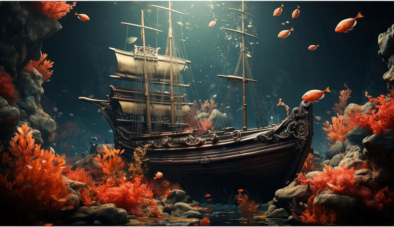 Pirate Shipwreck Aquarium Background Under The Sea Coral Reefs Fish Tank Background Underwater Sunken Ship Landscape Terrarium Background Tropical Sea Marine Life Aquarium Tank Background 72x18in by GreenHaven Gardens